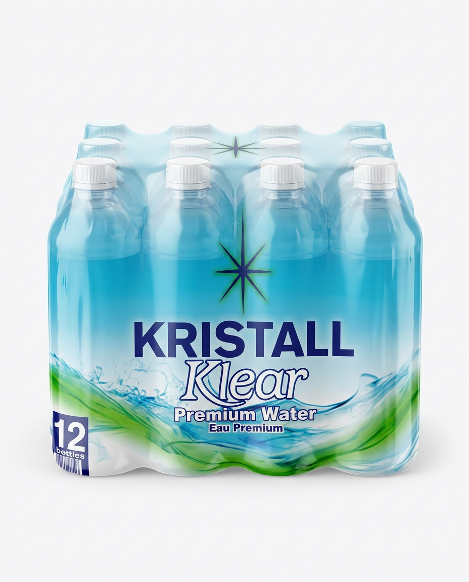 A full case of premium Kristall Klear water bottles