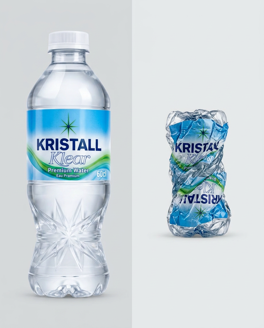 The same bottles compressed to a fraction of their original size