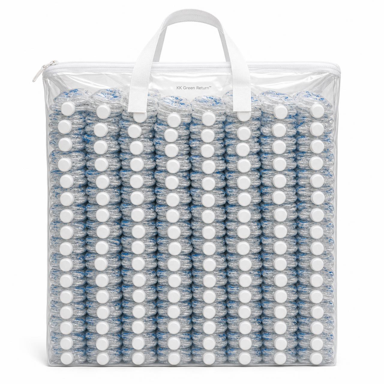 Premium transparent FactoryLink™ Green Return collection bag packed with 156 compressed bottles